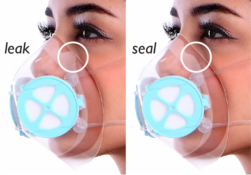 Checking the seal of the Totobobo mask on a girl's face